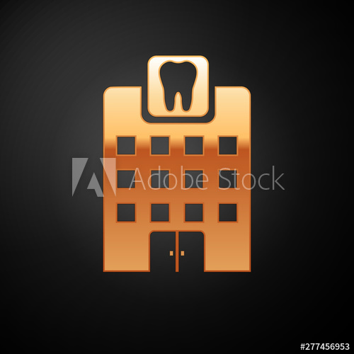 500x500 Gold Dental Clinic Icon Isolated On Black Background Dentistry