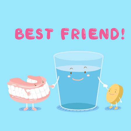450x450 Cute Cartoon Denture With Tooth Cleaning Tablet Royalty Free