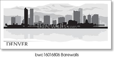 436x218 Denver City Skyline Silhouette Background, Art Print Barewalls