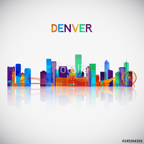 500x500 Denver Skyline Silhouette In Colorful Geometric Style Symbol