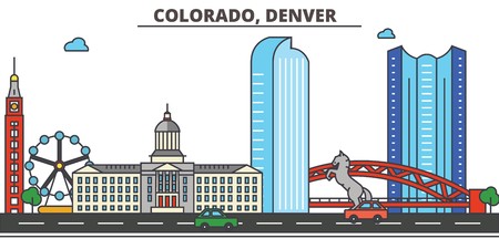 450x225 Denver Skyline Vector Icon Isolated On Blue Background, Sign