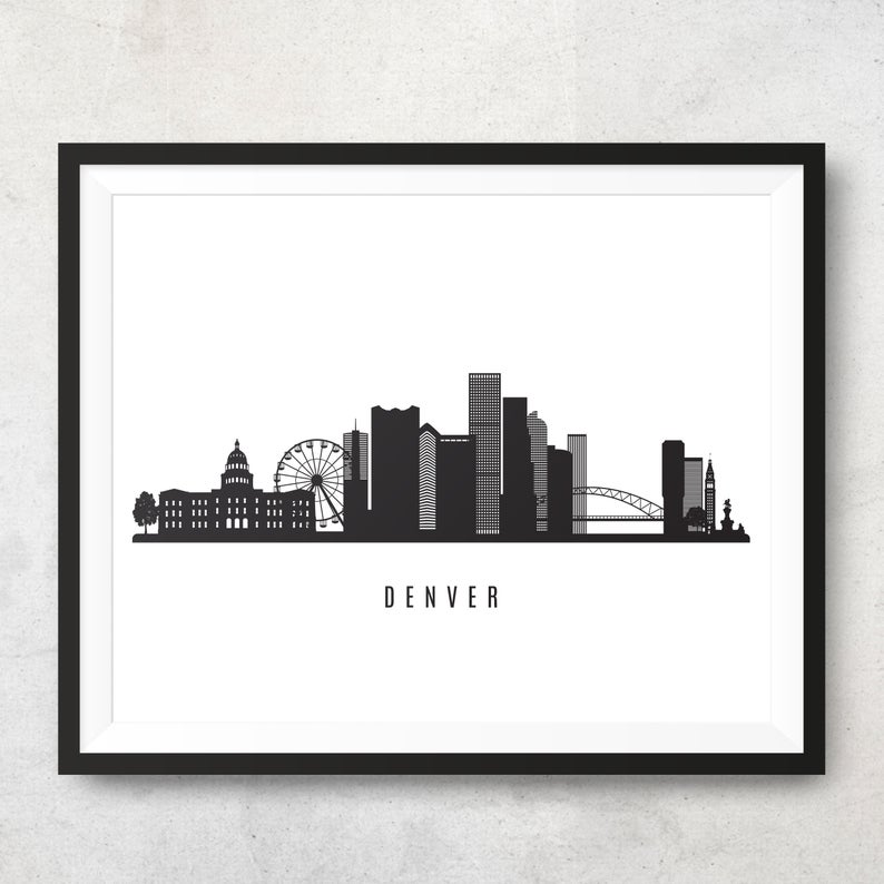 794x794 Denver Skyline Printable Denver Black White Wall Art Etsy