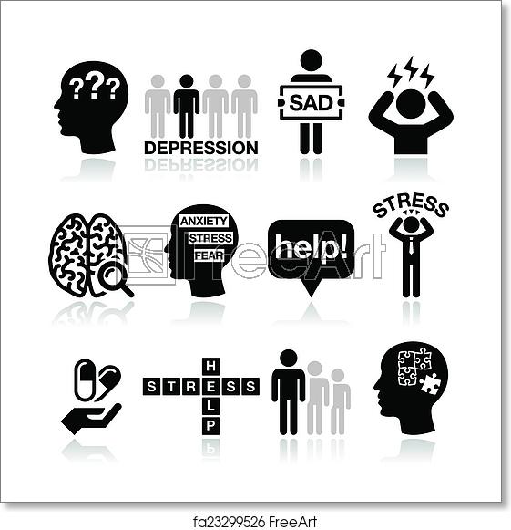 561x581 Free Art Print Of Depression, Stress Icons Set Vector Icons Set
