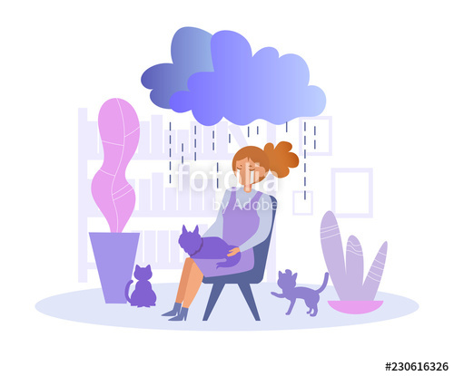 500x415 Lonely Woman With Cats Depression Vector Cartoon Isolated Art