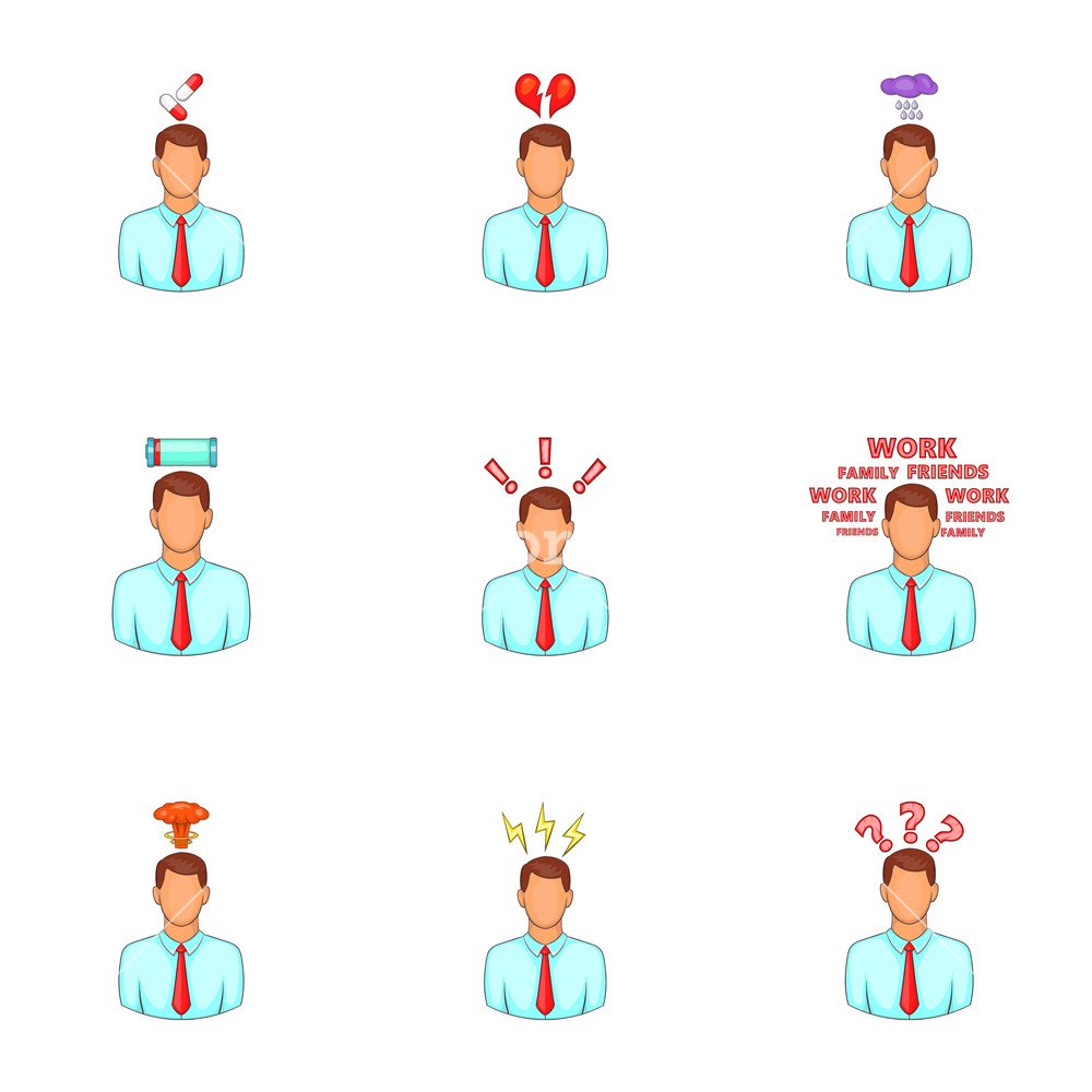 1000x1000 Stress And Depression Icons Set Cartoon Illustration Of Stress