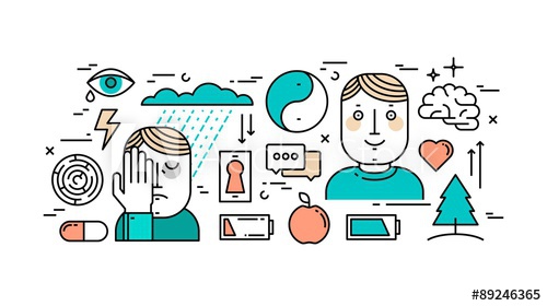 500x280 Thin Line Flat Design Concept Of Mental Health, Depression