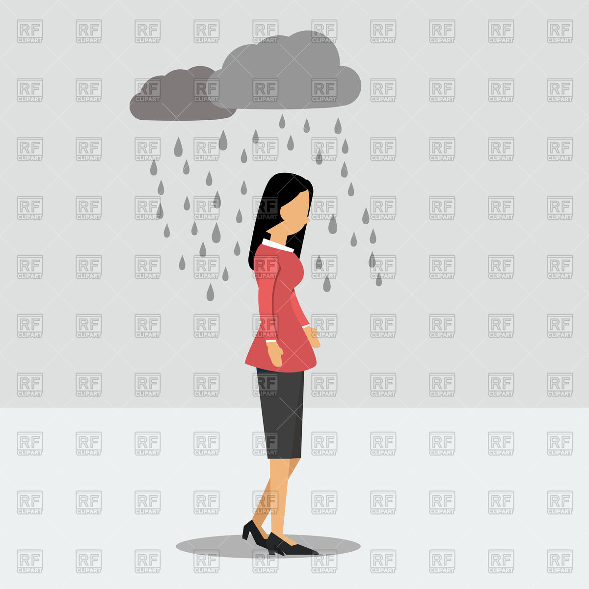1200x1200 Walking Woman In The Rain In Depression Vector Image Of People