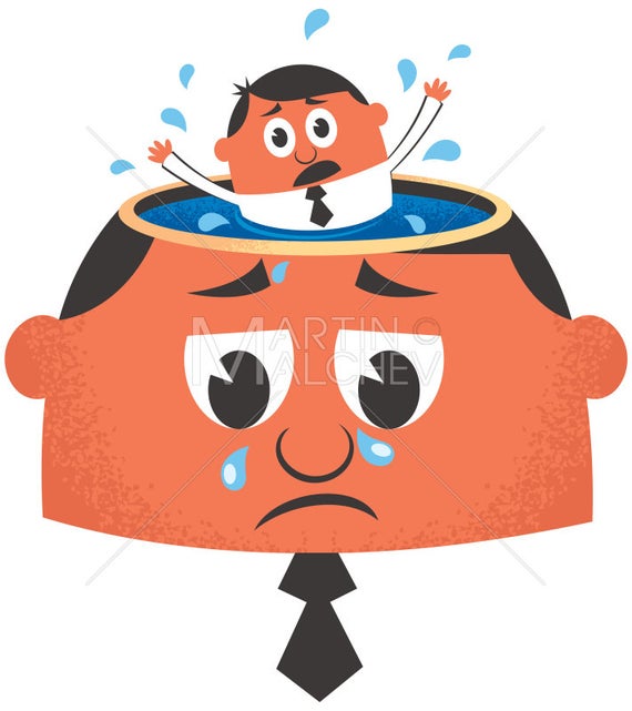 570x641 Depression Vector Cartoon Illustration Sadness Concept Etsy