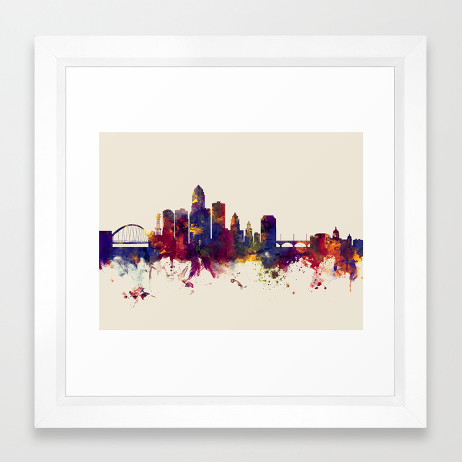 1500x1500 Des Moines Iowa Skyline Framed Art Print