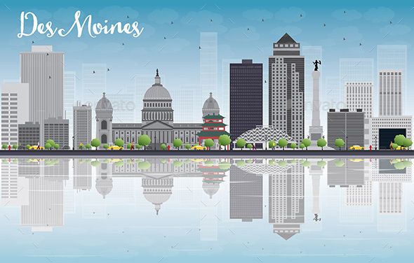 590x376 Des Moines Skyline With Gray Buildings Fonts Logos Icons