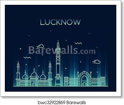 435x370 Lucknow Skyline Vector Illustration Linear Style, Art Print