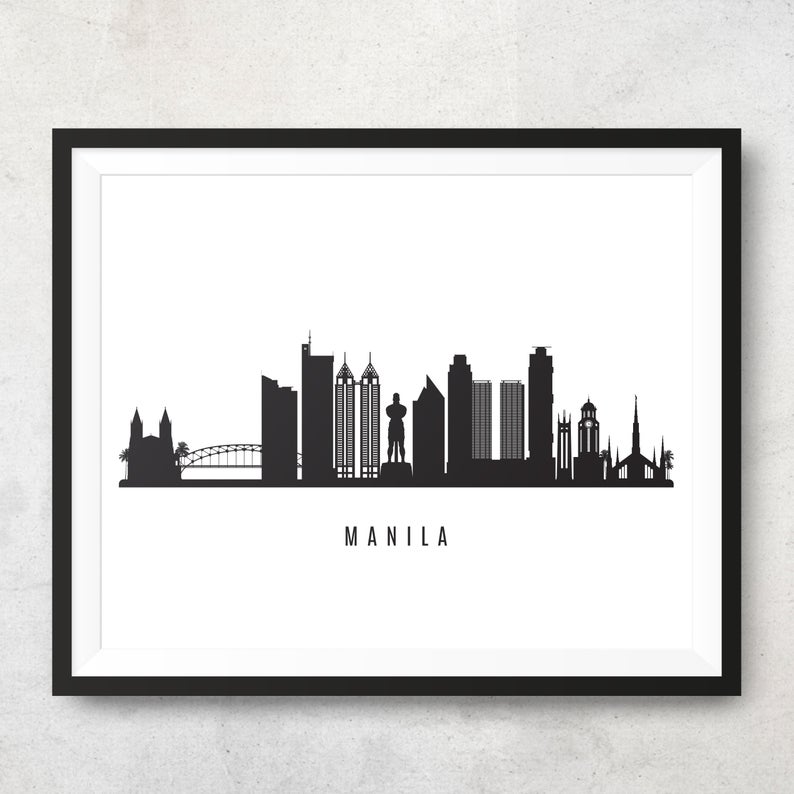 794x794 Manila Skyline Printable Manila Philippines Black White Wall Etsy