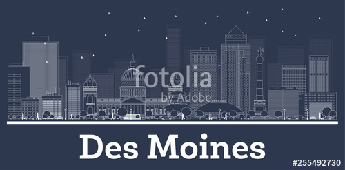 500x247 Outline Des Moines Iowa City Skyline With White Buildings Stock