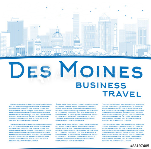 500x493 Outline Des Moines Skyline With Blue Buildings And Copy Space