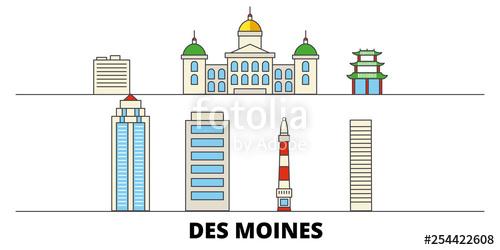 500x250 United States, Des Moines Flat Landmarks Vector Illustration