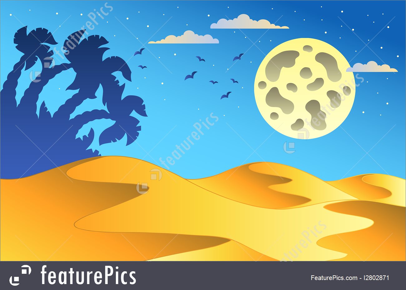 1300x929 Illustration Of Cartoon Night Desert Landscape