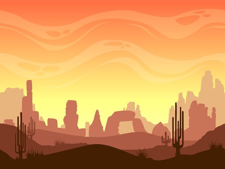 450x338 Seamless Cartoon Desert Landscape, Vector Layered Game Background