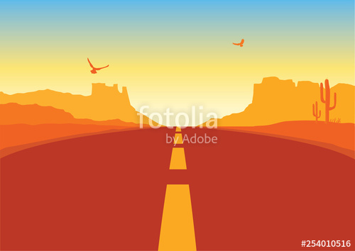 500x354 American Road In Desert Landscape Vector Arizona Prairie