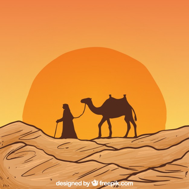 Hand Drawn Desert Landscape With Camel Silhouette Vector Premium 626x626 Hand Drawn Desert Landscape With Camel Silhouette Vector Premium