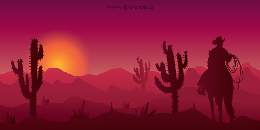Cowboy Western Desert Silhouette Illustration 900x451 Cowboy Western Desert Silhouette Illustration