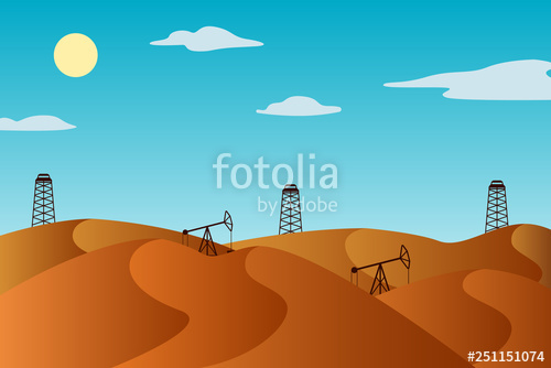 Oil Derricks And Pumpjacks In Desert Vector Illustration Stock 500x334 Oil Derricks And Pumpjacks In Desert Vector Illustration Stock