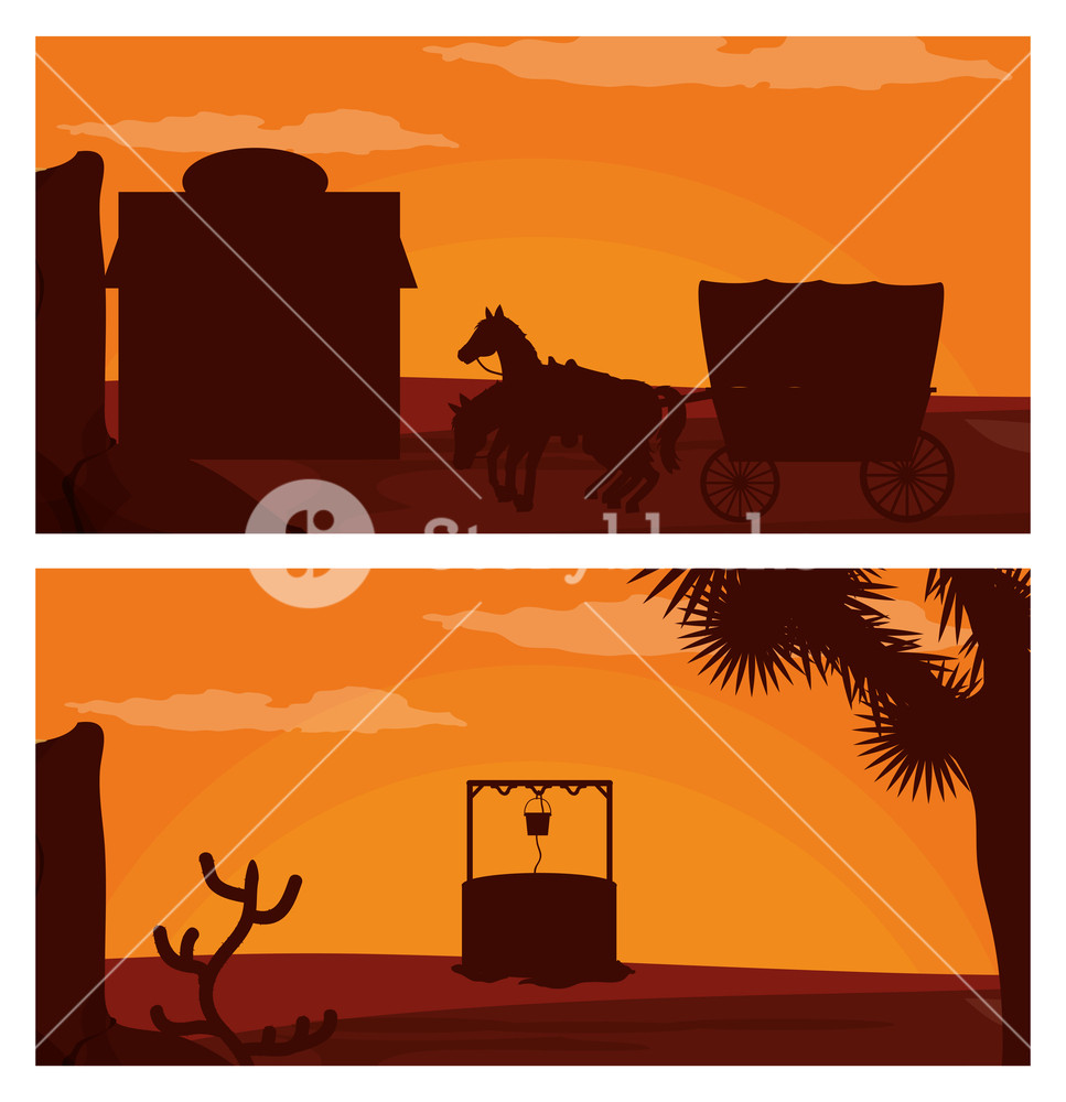 Waterhole And Village On Desert Vector Illustration Graphic Design 967x1000 Waterhole And Village On Desert Vector Illustration Graphic Design