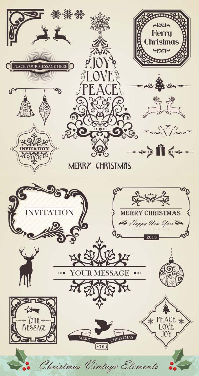 636x1199 Set Of Christmas Vintage Elements Vector Design Vintage