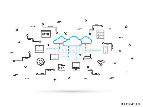 Cloud Storage Technology Line Vector Illustration Network 500x375 Cloud Storage Technology Line Vector Illustration Network