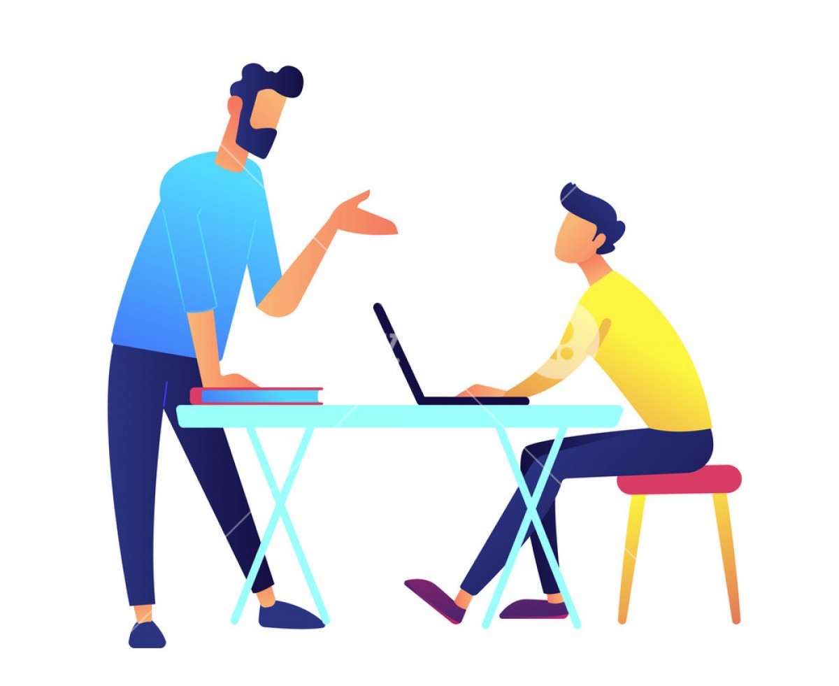 1200x981 Teacher Giving A Lecture And Student With Laptop At Desk Vector
