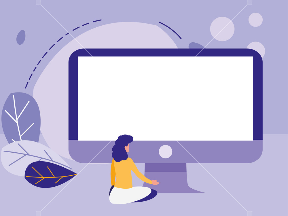 1000x750 Woman Using Desktop Computer Vector Illustration Design Royalty