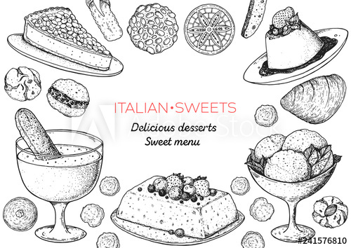 Italian Dessert Vector Illustration Italian Sweet Hand Drawn 500x354 Italian Dessert Vector Illustration Italian Sweet Hand Drawn