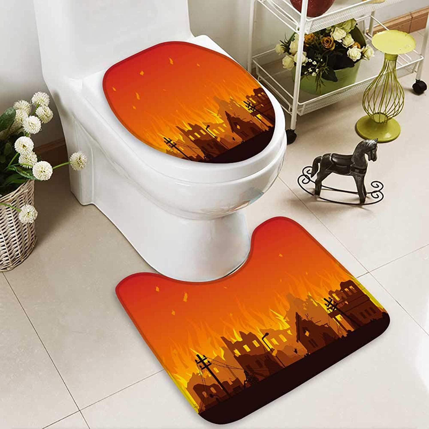 1500x1500 Large Contour Mat Destroyed City Fire Vector Non Slip Microfiber