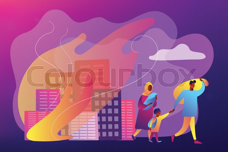 800x534 Tiny People Refugee Migrant Family In Stock Vector Colourbox