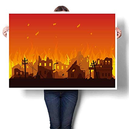 425x425 Hand Painting Destroyed City On Fire