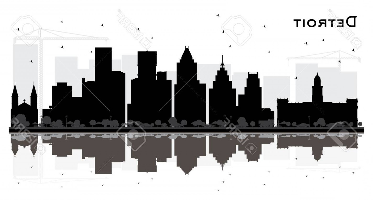 Detroit Skyline Silhouette Vector