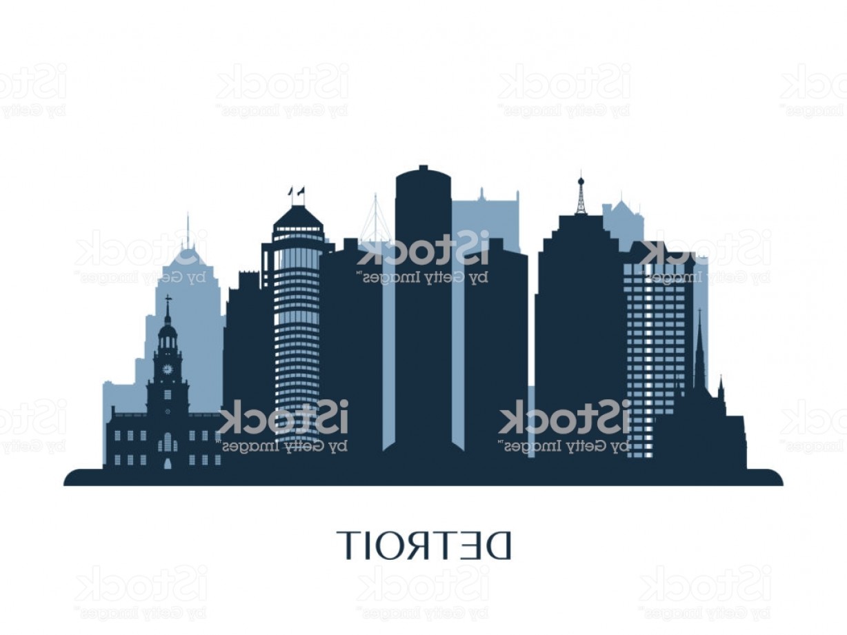 1228x921 Detroit Skyline Monochrome Silhouette Vector Illustration Gm