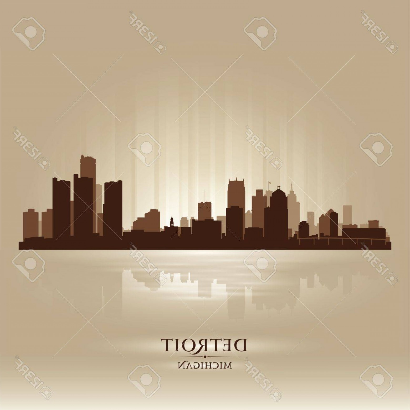 1560x1558 Photodetroit Michigan City Skyline Silhouette Vector Illustration