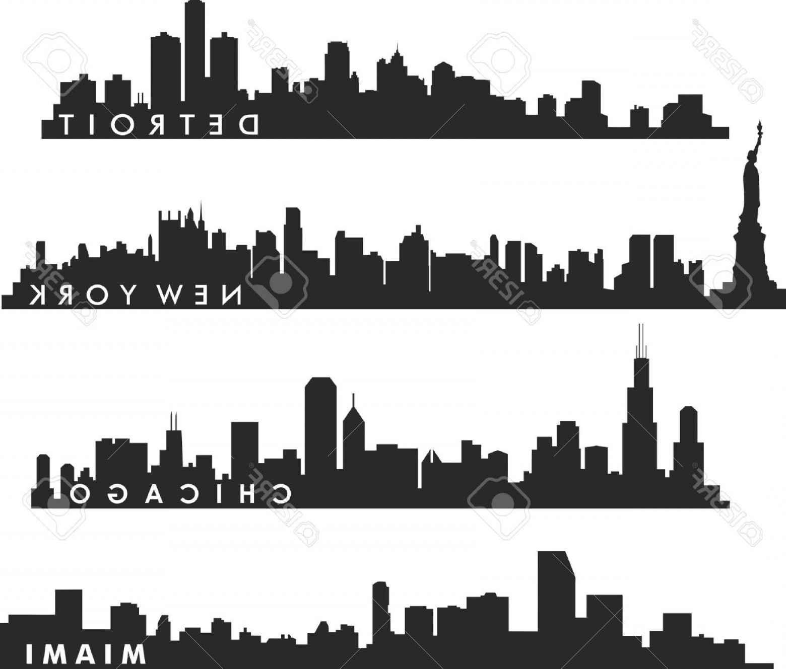 1560x1329 Photostock Vector New York Skyline Chicago Skyline Miami Skyline
