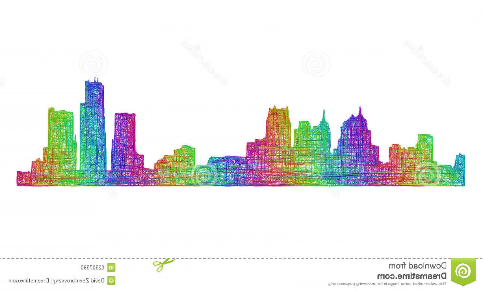 1560x939 Stock Illustration Detroit Skyline Silhouette Multicolor Line Art