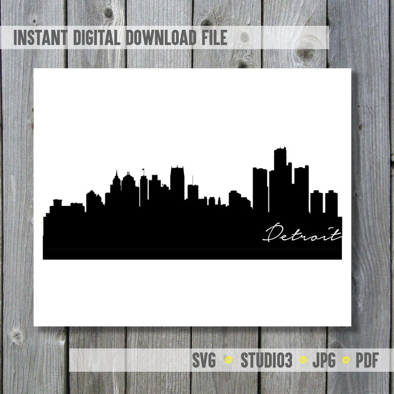 794x794 Detroit City Skyline Silhouette With Script Etsy