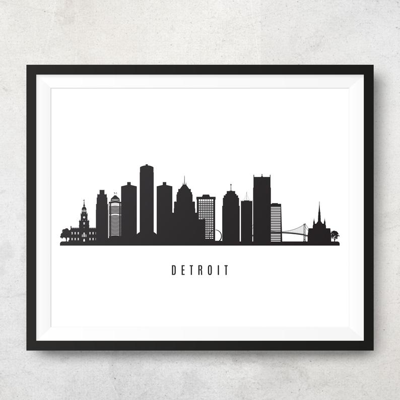 794x794 Detroit Skyline Printable Detroit Black White Wall Art Etsy