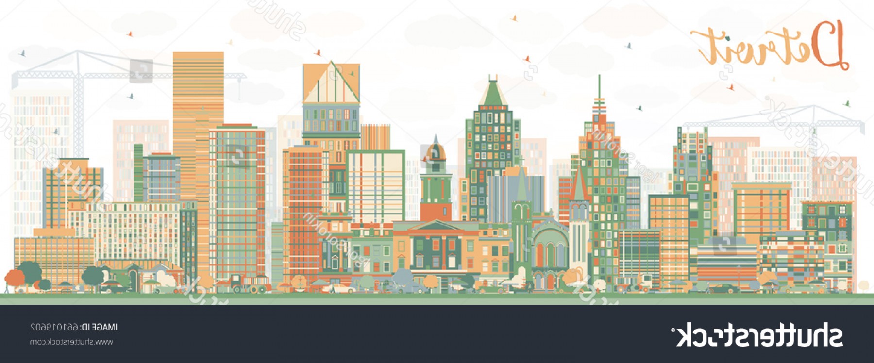 1800x748 Abstract Detroit Skyline Color Buildings Vector Catchsplace