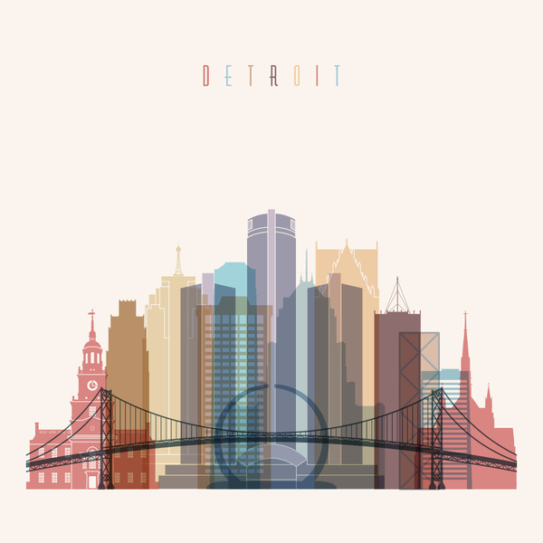 600x600 Detroit Building Vector Illustration Free Download