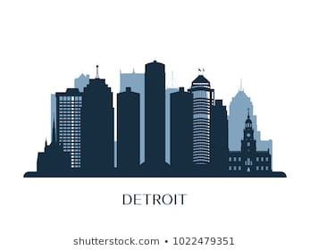 347x280 Detroit Skyline, Monochrome Silhouette Vector Illustration