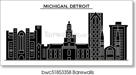 435x241 Usa, Michigan, Detroit Architecture Vector City Skyline, Travel