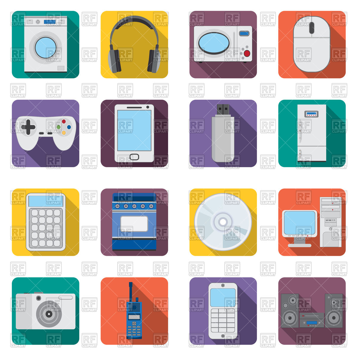 1200x1200 Set Of Flat Home Appliances And Electronic Devices Icons Vector