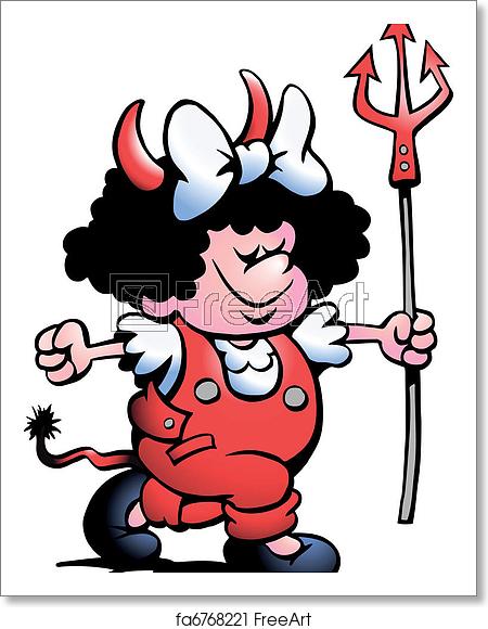 450x580 Free Art Print Of Red Devil Girl Hand Drawn Vector Illustration