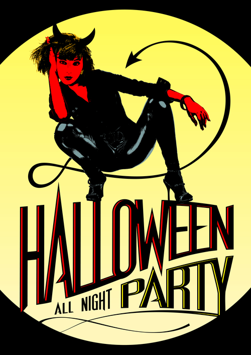 500x707 Halloween Party Devil Girl Posters Yellow Moon Vector Free Download