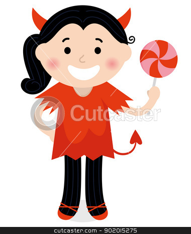 380x464 Cute Little Devil Girl In Red Costume Isolated On White Stock Vector