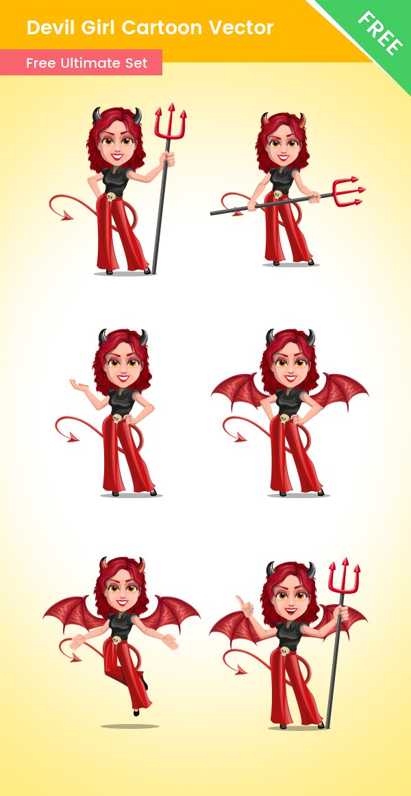600x1162 Devil Girl Cartoon Vector Set